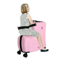 Pink Luggage Case Kids Ride-On Roll Suitcase Luggage Bags Wheeled Trolley Lugg
