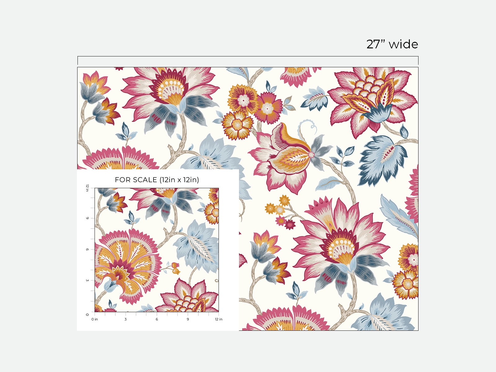 NextWall Fandango Pink & Bluebird Jacobean Blossom Floral Peel and Stick Wallpaper