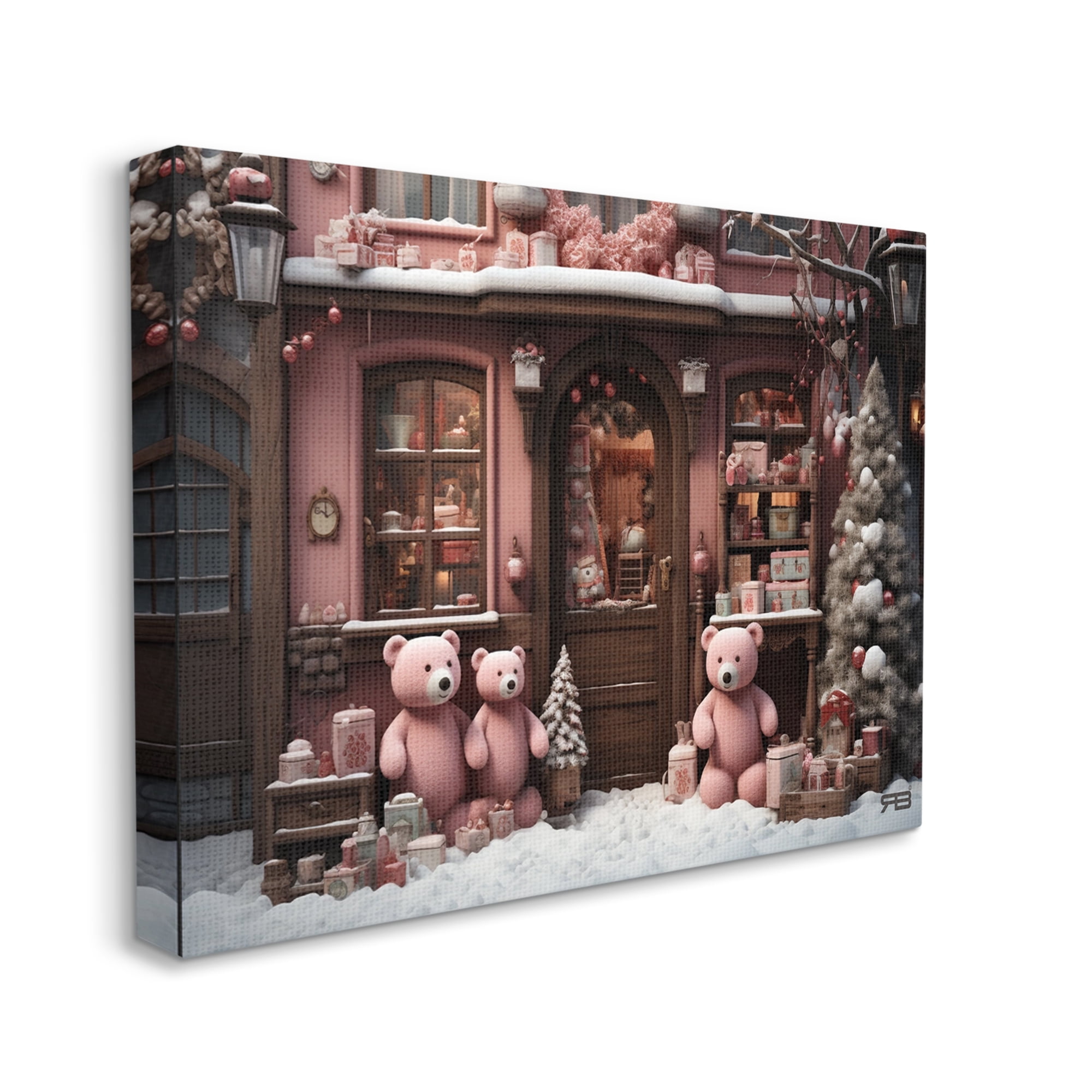 Stupell Industries Christmas Shop with Bears Holiday Painting Gallery Wrapped Canvas Art Print Wall Art, 30 x 24