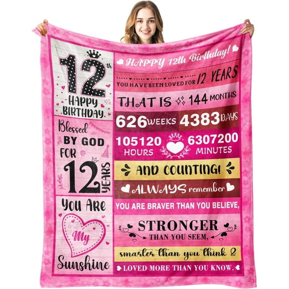 12-Year-Old Girl Birthday Gifts - Birthday Gifts for 12 Year Old Girl - 12-Year-Old Girls Bday Presents Ideas, Cool Presents for 12 Year Old Girls, 12th Bday Gift Decorations Throw Blanket 50"X60"