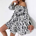 thumbnail image 4 of CEHVOM Women Off TheShoulder Ruffle Printing Long Sleeve Draw Back Skirt Bud Dress, 4 of 6