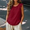 thumbnail image 3 of Linen Tank Tops for Women Ruffle Short Sleeve Summer Tops Cute Crew Neck Casual Blouses (M,Wine), 3 of 9