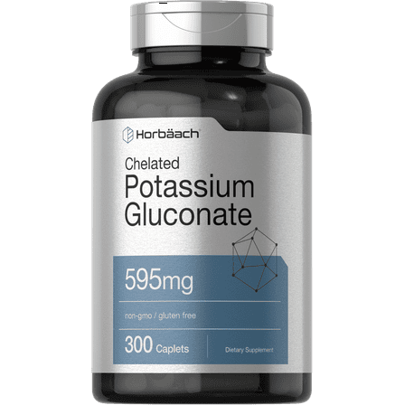 Potassium Gluconate 595mg | 300 Count | Vegetarian Formula | by Horbaach