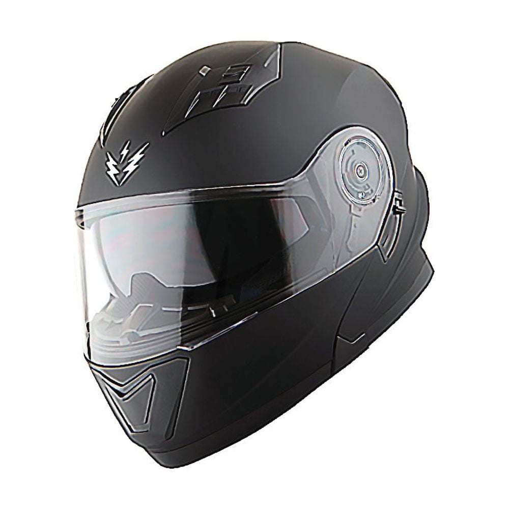 1Storm New Motorcycle Bike Modular Full Face Helmet NOLED901 Dual Visor Sun Shield: Matt Black