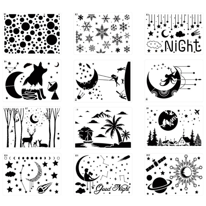 12 Pieces Student DIY Drawing Painting Template Classic PET Stencil for