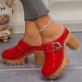 thumbnail image 2 of Dakaela Mules à Talons Épais pour Femmes, Bout Rond Fermé, Sandales à Plateforme à Enfiler, Sabots Confortables Décontractés pour Robe, Chaussures 3,74 Po Rouge 9,5, 2 of 8