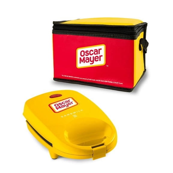 Oscar Mayer Sandwich Press, Electric Sandwich Maker Grill with Beverage Cooler Bag, Yellow