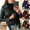 thumbnail image 2 of Women‘s Leather Motorcycle Jacket New Autumn Spring Korean Style Slim Fit Winter Coat tzw, 2 of 4