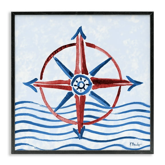 Stupell Industries Brushed Nautical Compass Black Framed Giclee Art design by Paul Brent, 12 x 12