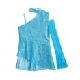 thumbnail image 5 of TiaoBug Big Girls' Sequins Peplum Top One Shoulder Long Sleeve Gymnastics Leotard Hip Hop Jazz Dance Bodysuit Light Blue 10, 5 of 6