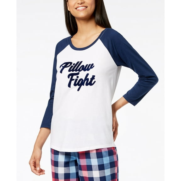Jenni Women’s Raglan-Sleeve Graphic Pajama Tops, White/Navy, XX-Large