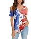 thumbnail image 5 of Tops con estampado de día de la independencia de manga corta con cuello en V para mujer a la moda para mujer Fridja  hjk5332, 5 of 8