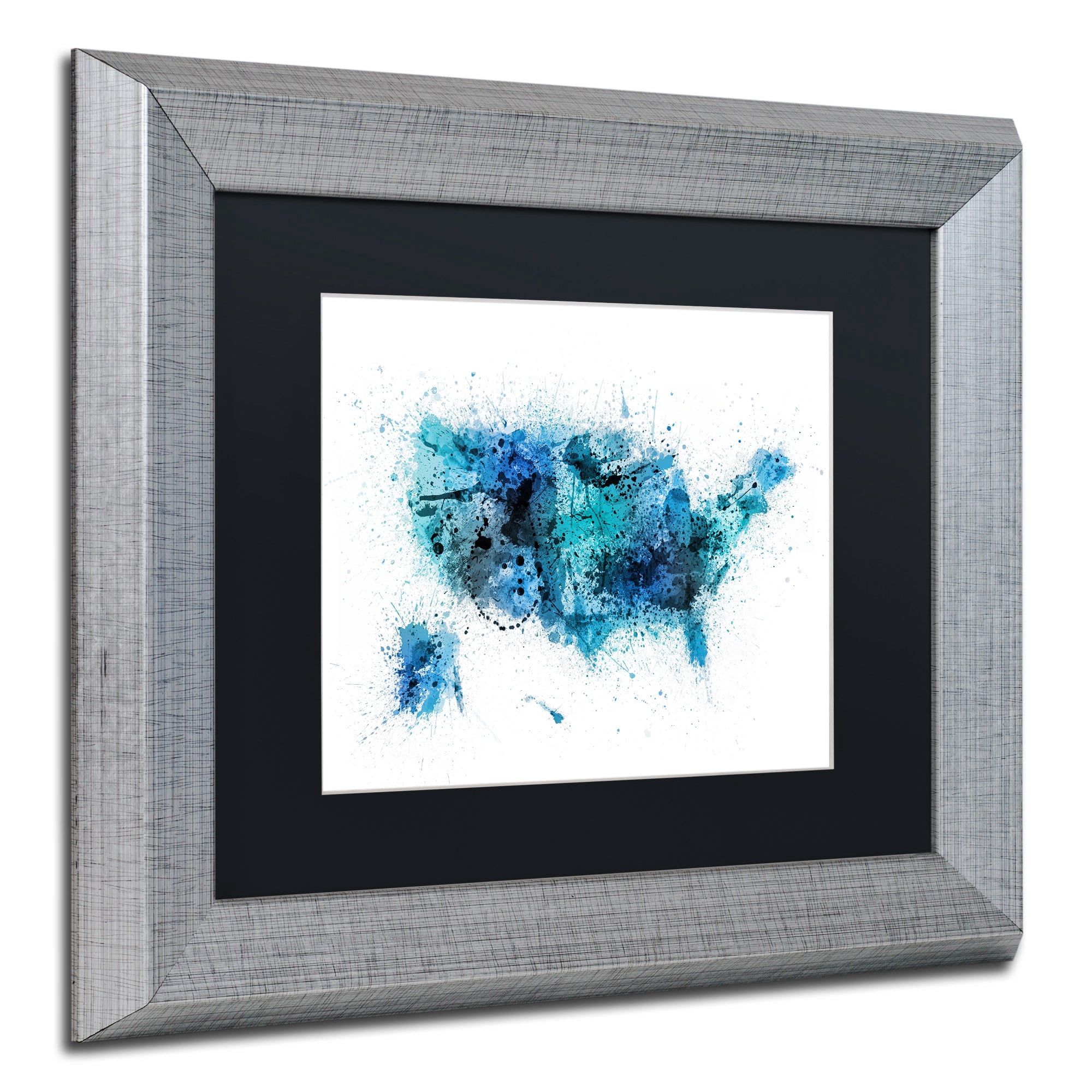 Trademark Fine Art "US Paint Splashes Map" Canvas Art by Michael Tompsett, Black Matte, Silver Frame