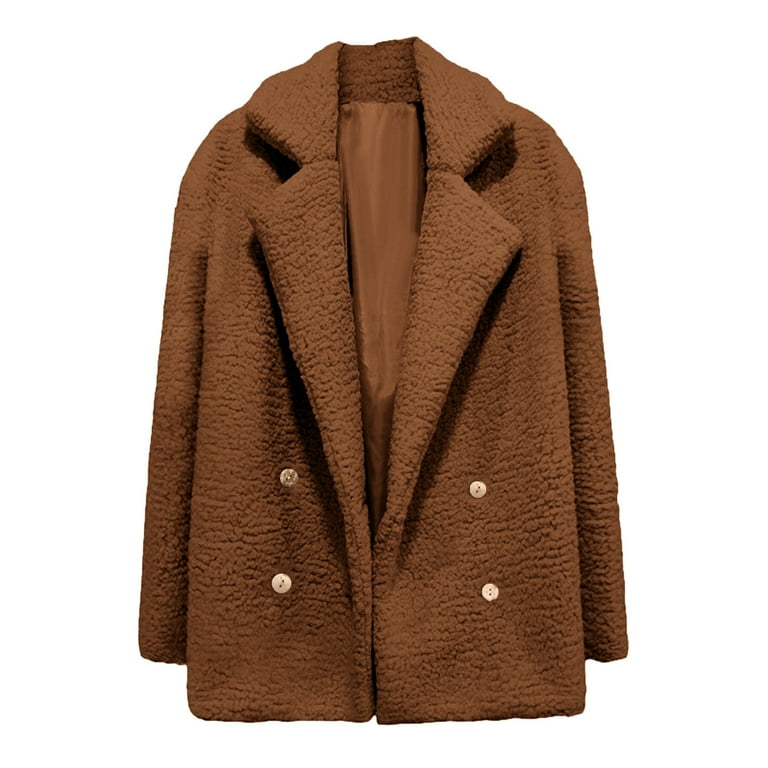XFLWAM Womens Winter Fleece Teddy Bear Sherpa Jacket Lapel Button