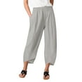 thumbnail image 1 of Kcodviy Womens Daily Casual Eight Comfortable Business Casual Pants for Women Length Trousers Pockets Elastic Womens Casual Drawstring Pants High Waist Ruched Bandage Waist Solid Pants, 1 of 5