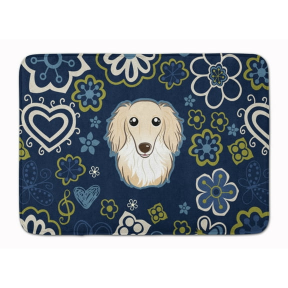 Carolines Treasures BB5063RUG Blue Flowers Longhair Creme Dachshund Machine Washable Memory Foam Mat 19 X 27" multicolor