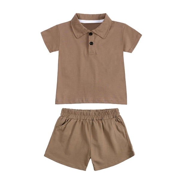 Odeerbi Niños Niñas 2 Piezas Preppy Outfit Algodón Color Sólido Tenis Golf Camisa y Shorts Uniforme Escolar Conjunto