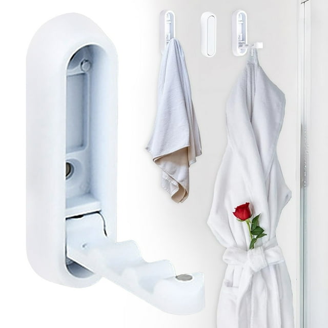 WHEANG Foldable Towel Hooks For Bathroom 2 Pack Wall Hooks For Hanging Coat Robe Purse Storage Solution For Bathroom Closet Entryway Pool And Kitchen