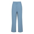 thumbnail image 4 of Kopltyrfg Linen Pants Women Drawstring Elastic Waist Casual Trousers Solid Straight Leg Ankle Length Cropped Pants with Pockets Blue M, 4 of 4
