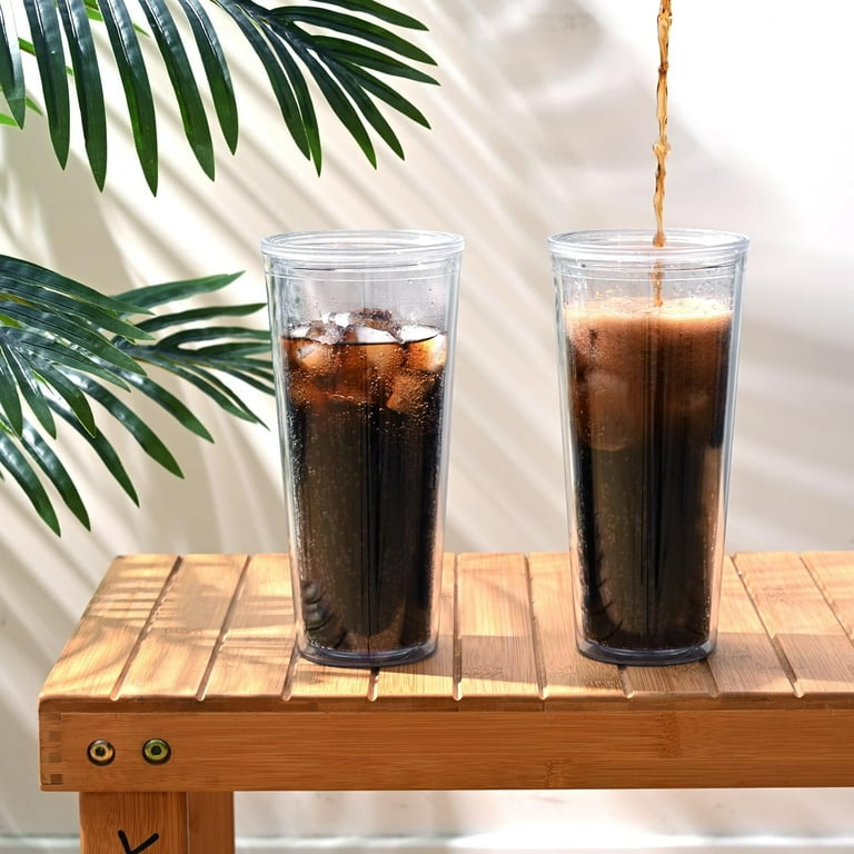 Topboutique 2 Pack Clear Double Wall Insulated Tumblers with Lids and Straws 20 oz Reusable Plastic Travel Cups for Office Car School