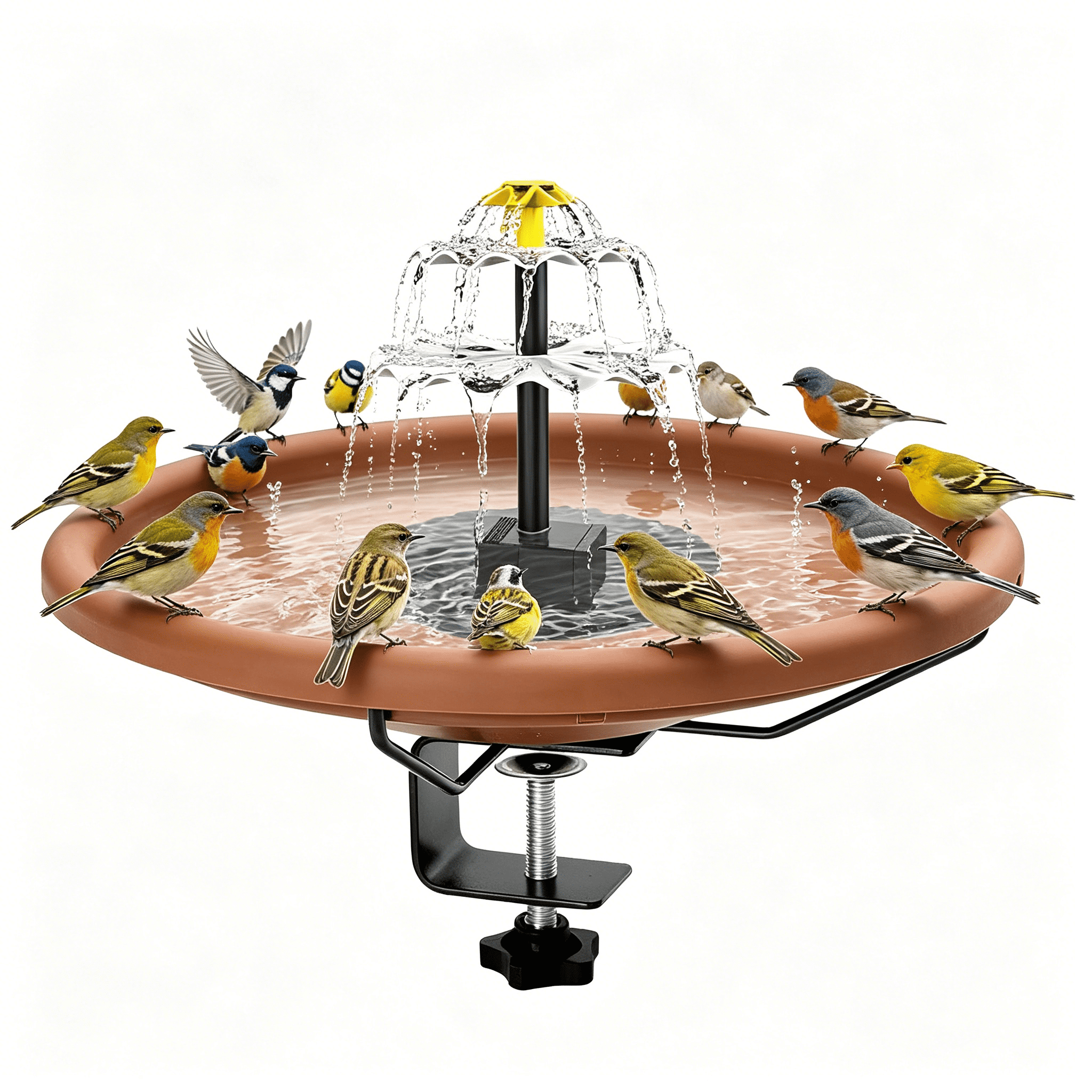 ACDANC 2026 New Decking Mounted Glass Bird Baths Bowl Spa with Adjustable Sturdy Steel Clamp and Solar Fountain Pump for Garden Patio Grass Yard Decks Railing Decoration