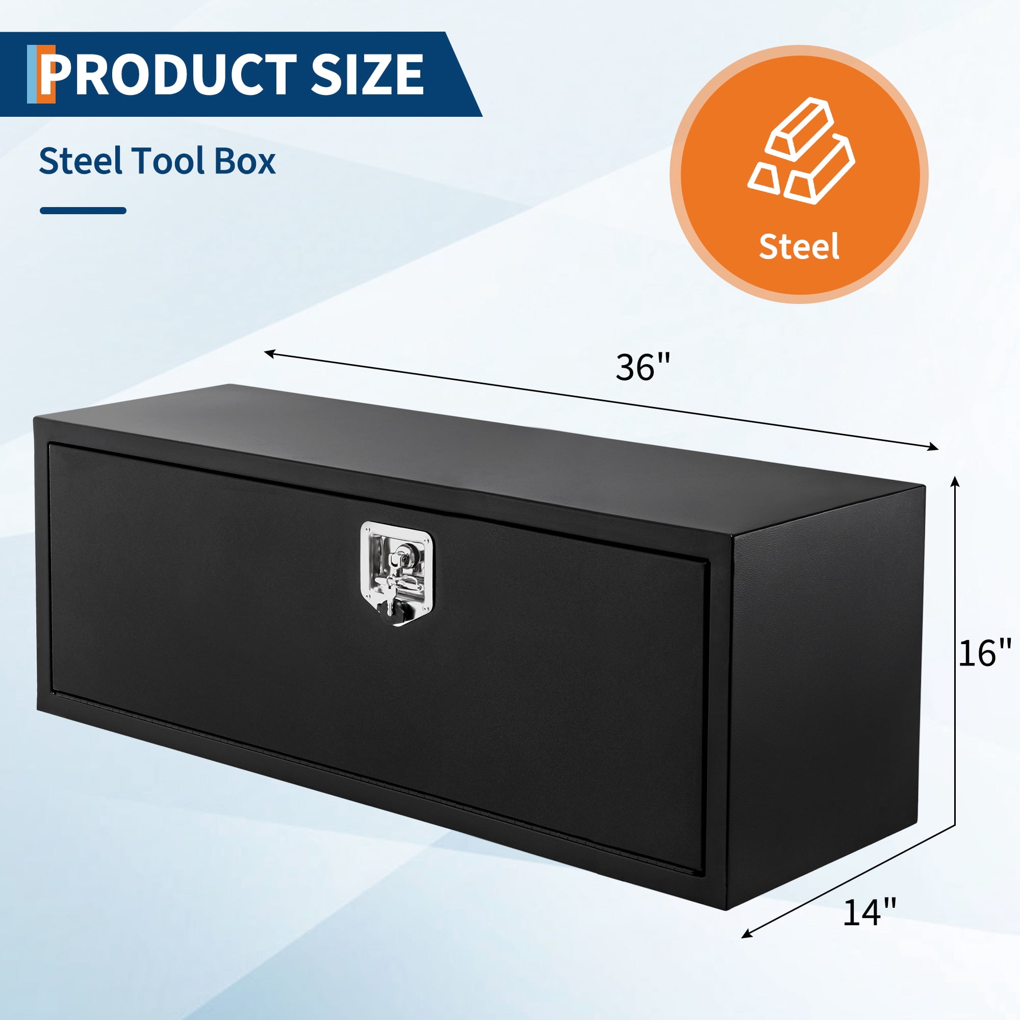 30x14x16 InchSteel Lockable Waterproof Heavy-Duty Underbody Truck Tool Box for Tools, Under Truck Mounted Space-Saving Design, Black