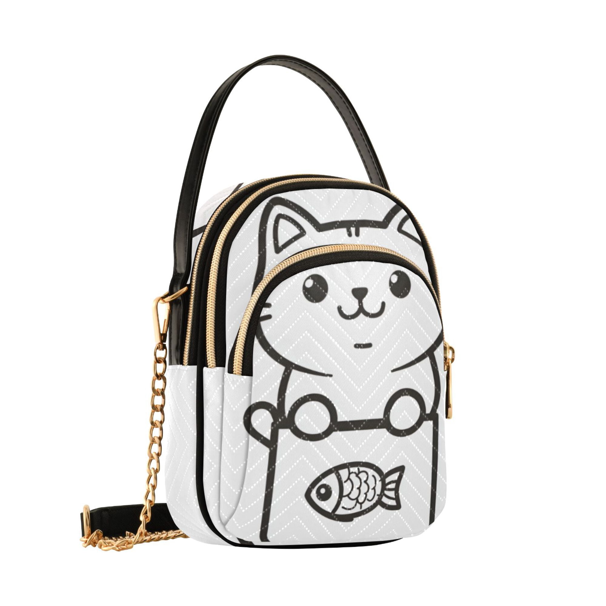 FORMRS Crossbody Bag for Women Quilted Travel Shoulder Cell Phone Purse with Chain Strap Handbag, Cute Chubby Cat