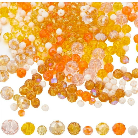 1000Pcs 9 Colors Orange Rondelle Glass Beads Round Faceted Crystal Bead Bulk Assorted Gemstone Mini Flat Loose Spacer Bead