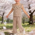 thumbnail image 2 of zbxnLI Baby Girls Summer 2 Piece Outfits Ruffle Sleeve Button up Shirts Tops Plaid Wide Leg Pants Spring Toddler Girl Clothing, 2 of 5