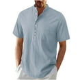 thumbnail image 1 of Mens Casual Manga Corta Botón Abajo Camisas, Verano Color Sólido, Cuello de Soporte Bolsillo Camisa Turndown, 1 of 9