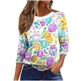 thumbnail image 6 of cocolona Easter Shirts for Women Graphic Tees Cute Crew Neck 3/4 Sleeve Bunny T-Shirts Summer Tops, 6 of 7
