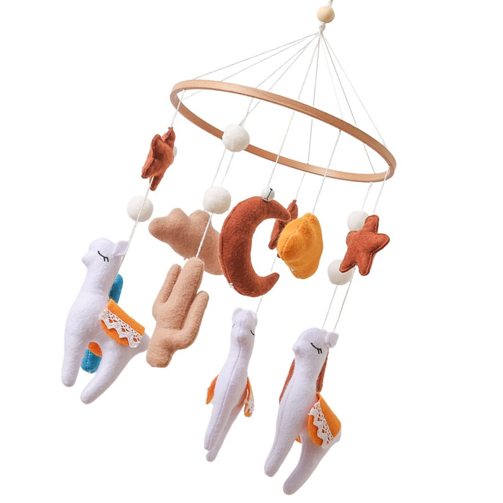 Newborn-Friendly Mobile Toy, Soft Felt Alpacas with Gentle Bells for Visual Development & Chewing