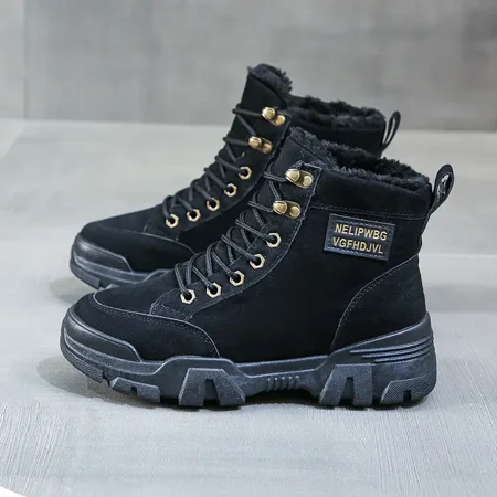 

Yishow-AA Fleece Lining Thermal Martin Boots Comfortable Lace Up Thick Sole PVC Ankle Boots Women‘s Footwear
