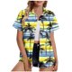 thumbnail image 1 of Pantalones Cortos para las Mujeres Sexy, Blusas de Estilo Hawaiano Impreso, Botón Arriba Cuello Turndown Superior, 1 of 5