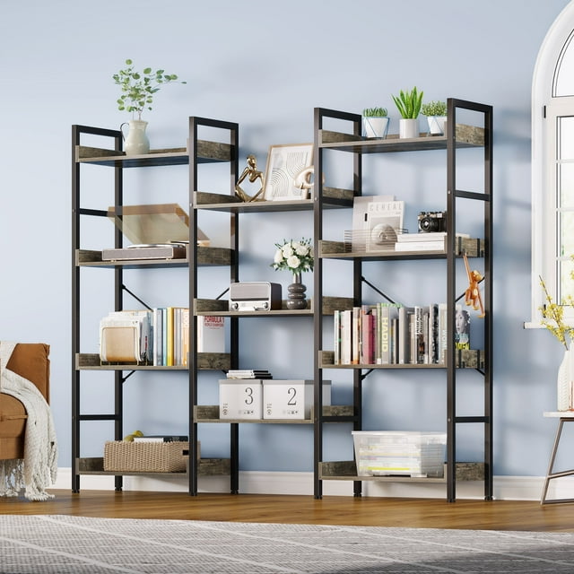 Greenstell Bibliothèque Industrielle Grand, Système de Rangement Triple à 4 Niveaux avec 4 Crochets, Gris
