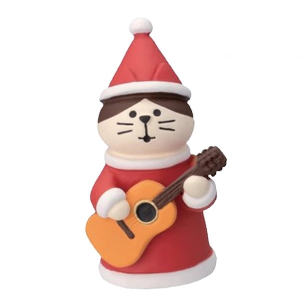 Adornos navideños de resina, adorno para árbol de Navidad con forma de gato, decoración de belén coleccionable gato guitarra