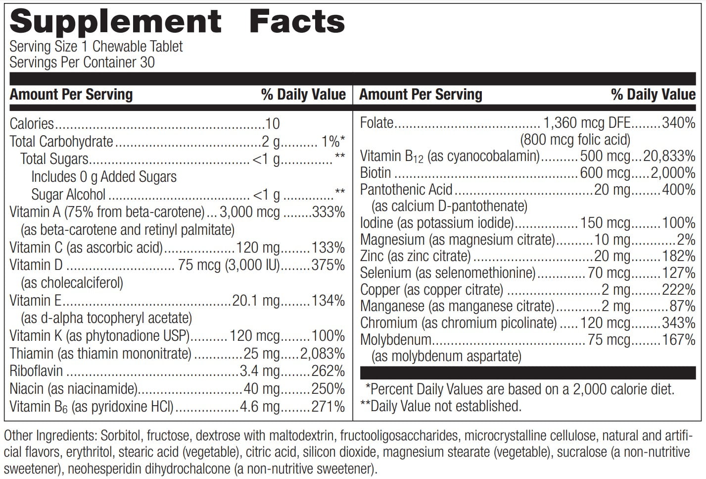 Bariatric Advantage - Chewable Ultra Solo without Iron - Citrus - 30 Tablets (Pack of 1)
