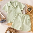 thumbnail image 2 of Faraee Toddler Baby Boys Clothes Summer Outfits Polo Shirt Shorts Set 6 12 18 24 Months 2t 3t 4t Cotton Linen Infant Clothing Green,12-18 Months, 2 of 5