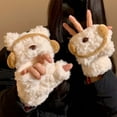 thumbnail image 4 of Adorable Bear Headphone Mittens Winter Warm Lined Full Coverage Fingerless Handwear for Outdoor Enthusiasts,White, 4 of 5