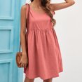 thumbnail image 5 of IROINNID Women's Sleeveless Solid Color Sundress Summer New Casual Bandage Doll Cotton And Linen Dress Round Neckline Knee-Length Dress, 5 of 9