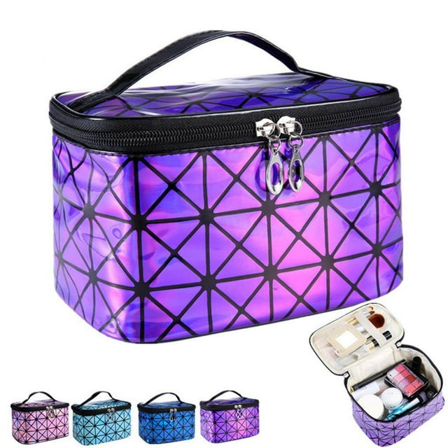 pitrice 3D Holographic Cosmetic Case Waterproof PU Leather Handy Toiletry Bag Makeup Storage Pouch Box Organizer Handbag for Travelling Trip