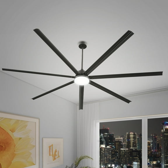 Dextrus 96 Inch Black Ceiling Fan with Lights and Remote Control, Large Ceiling Fan with 6-Speed,7 Aluminum Blades