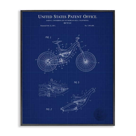 Stupell Industries Industrial Detailed Bicycle Blueprint Black Framed Giclee Art, 11 x 14, by Karl Hronek