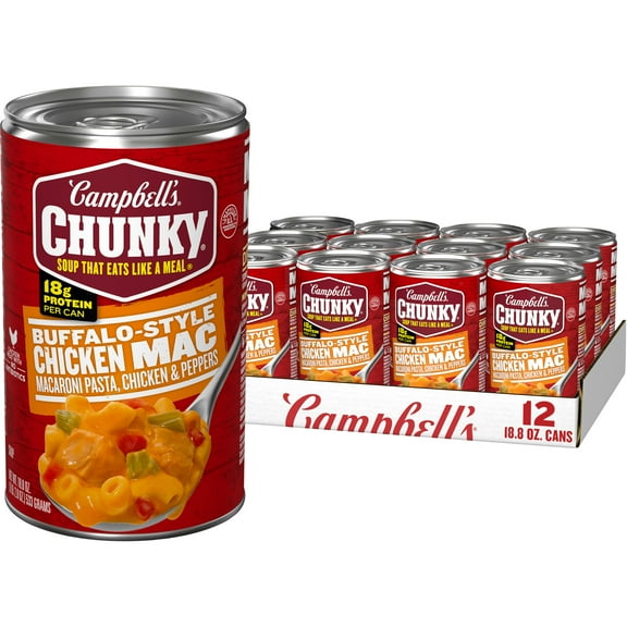 (12 pack) Campbell’s Chunky Buffalo-Style Chicken Mac Soup, 18.8 oz Can, 12 Count