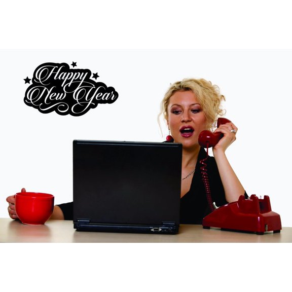 Custom Decals Happy New Year Wall Art Size: 14 X 28 Inches Color: Black