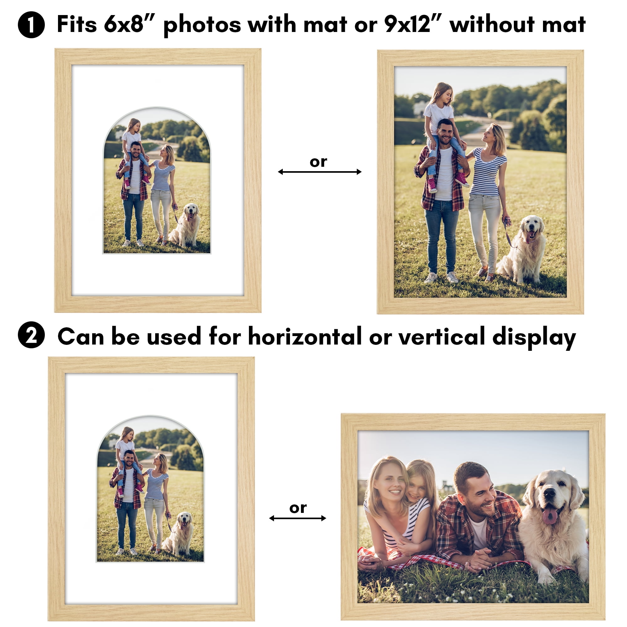 Americanflat 9x12 Picture Frame shaped natural elevate cherished photos unique expertly crafted border black - Oak