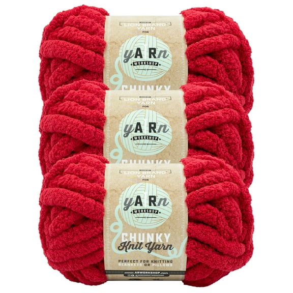 Lion Brand Yarn AR Workshop Chunky Knit Crimson Jumbo Polyester Red Yarn 3 Pack