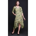 thumbnail image 4 of Bimba Robe Droite Asymétrique en Coton Beige à Feuilles Tribales pour Femmes avec Poche, Robe d'Été de Fête Mi-Longue - X-Grand, 4 of 4