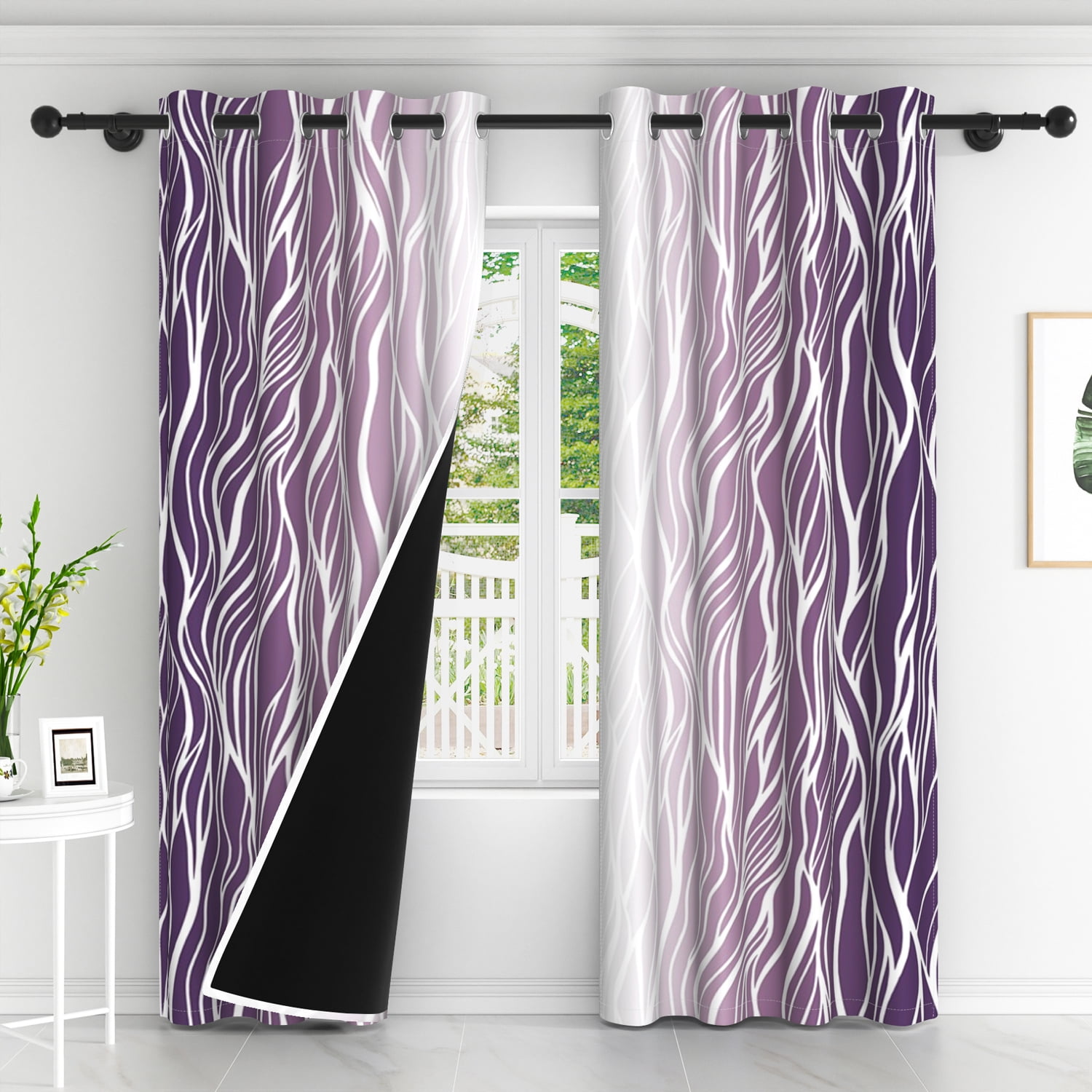 Lfeey Gradient Stripe Blackout Curtains, Grommet Curtains for Modern Living Room Bedroom, Purple White Ombre, 42x72 inch
