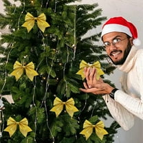 EWASWON 10 Pack Gold Christmas Bows - Holiday Decorative Bows for Christmas Tree, Gift Wrapping & Festive Home Decor